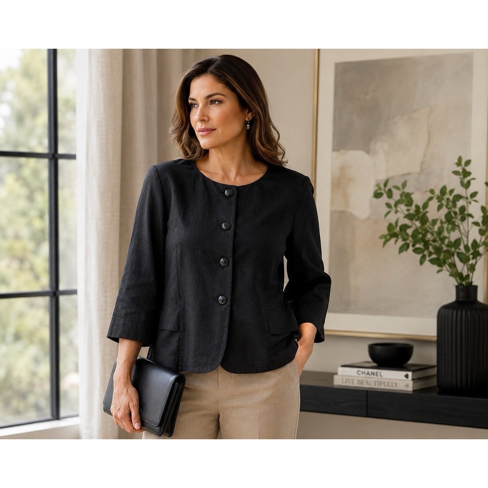 E.R. Gerard for Renlyn Black Linen Blend Jacket USA Made Women's Size 16 Career